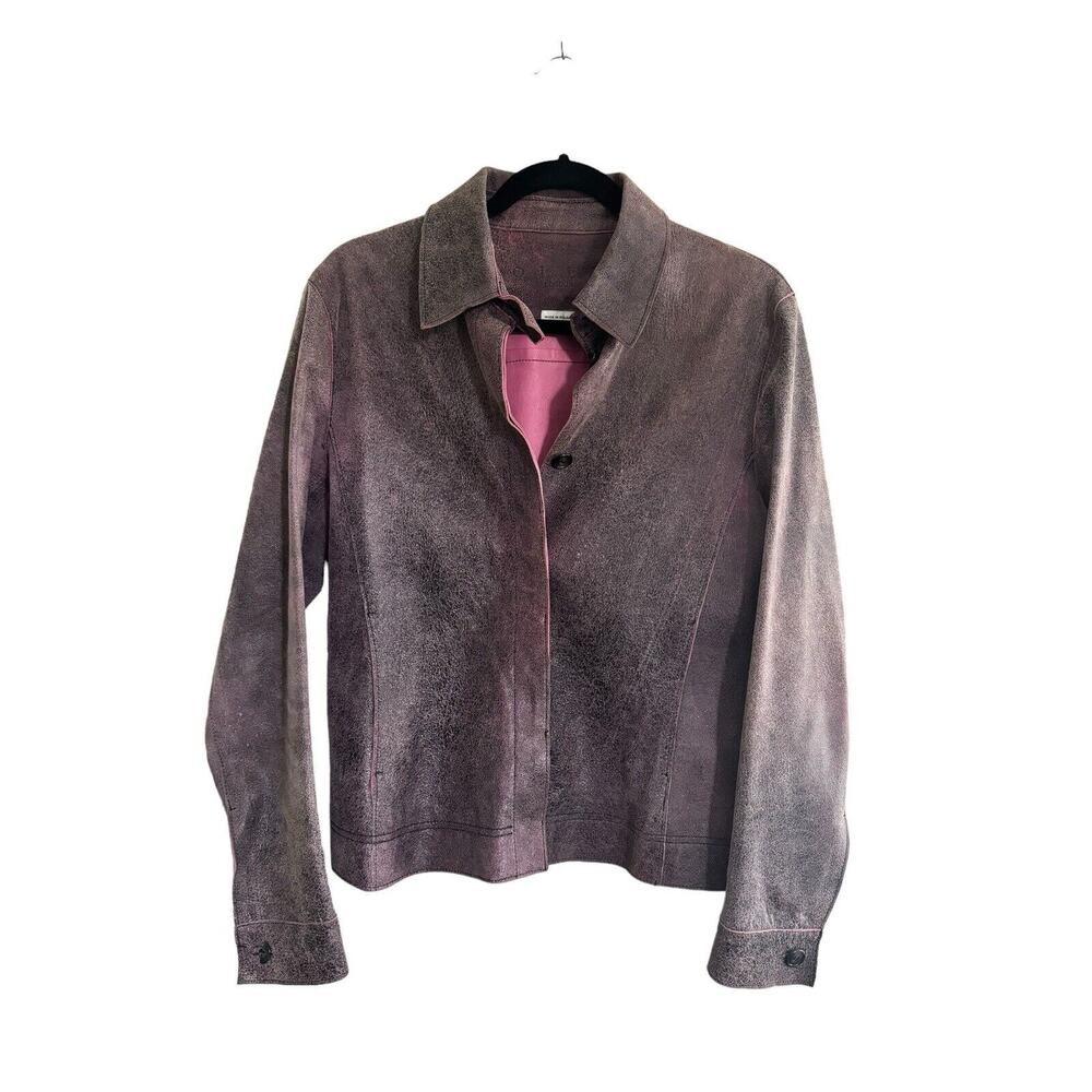 Olly London Womens Small **READ** Pink Black 100% Leather Jacket Buttons #2643
